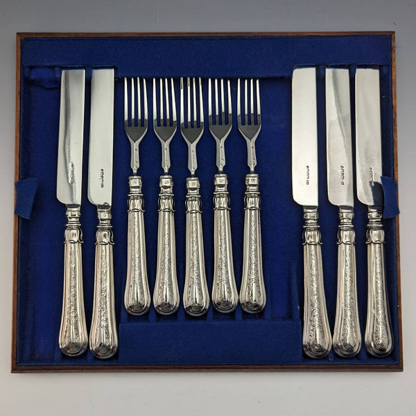 1833年 英国アンティーク 純銀製 デザートカトラリー 5ペアセット 計383g トレー入 Thomas Samson